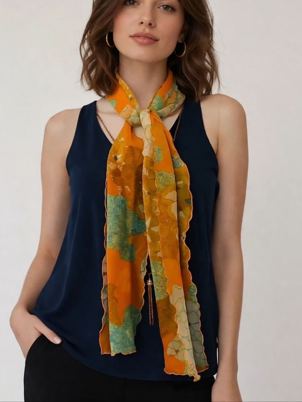True Vintage Fairycore 1970s Orange Floral Chiffon Scarf